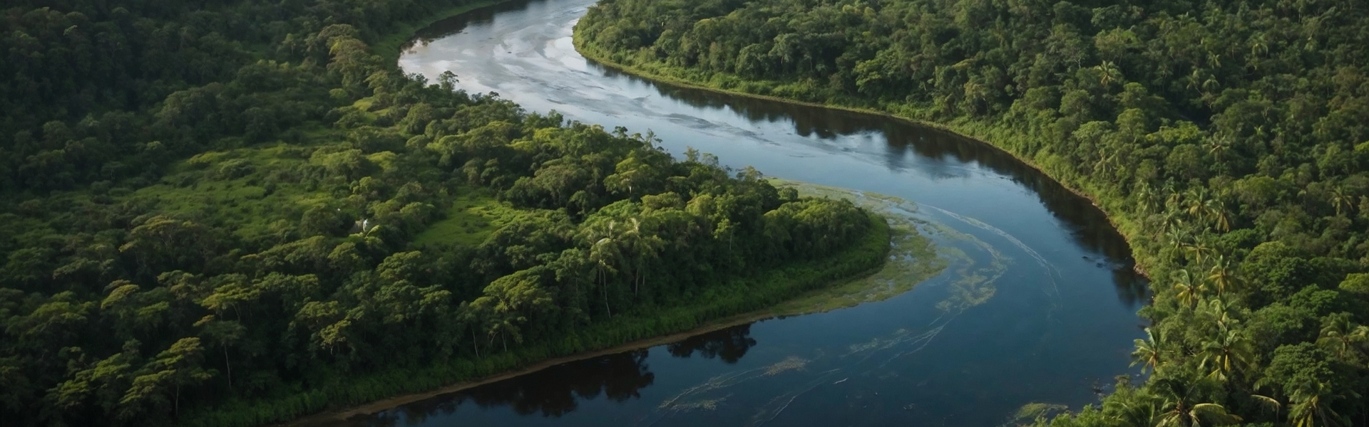 Luftbild eines Flusses im Amazonas-Regenwald mit üppiger Vegetation